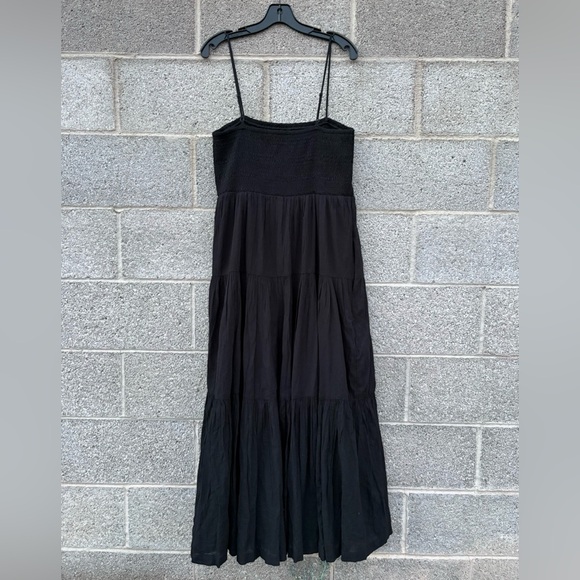 American Eagle XL Black Smocked Tiered Maxi Dress Lined Spaghetti Straps Pockets - Picture 9 of 15